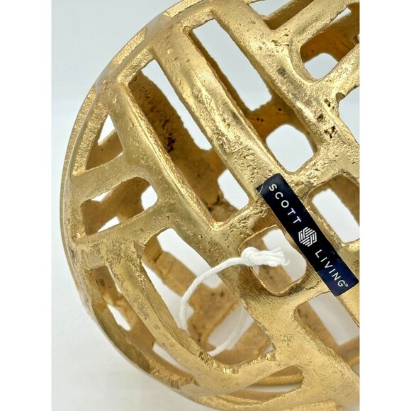 Scott Living Metal Decorative Globe Orb Gold Finish 6"Round Geo Cutouts Textured - Picture 8 of 11
